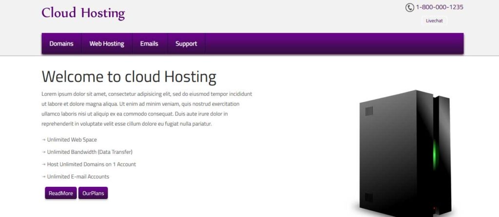 cloud-hosting : template gratuit responsive pour site d'hébergement