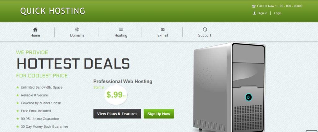 quick-hosting : template gratuit responsive pour site d'hébergement