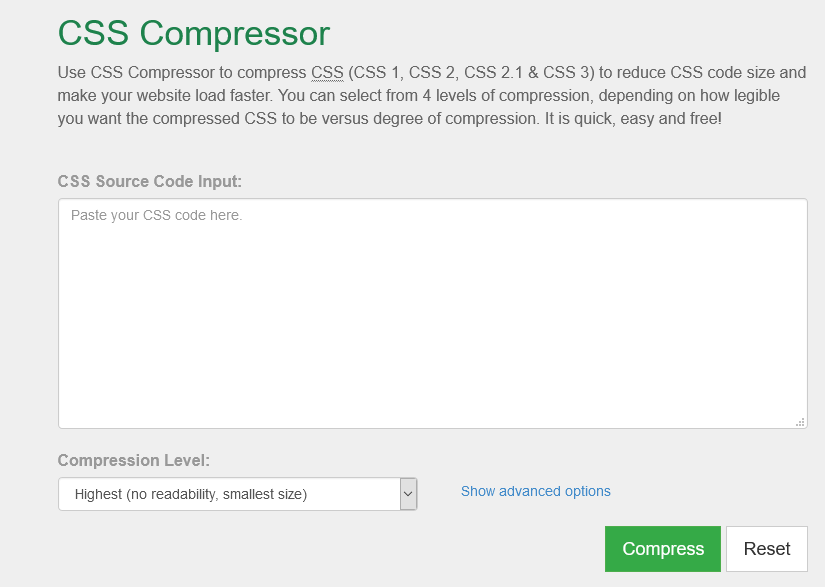 CSS Compressor : outil de compression de code css