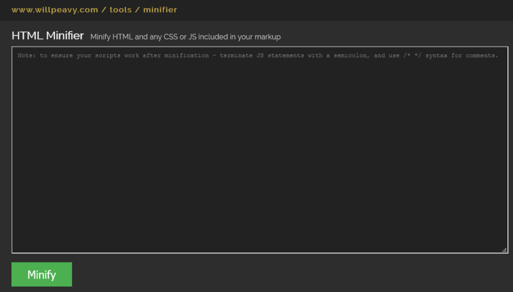 HTML Minifier : outils de compression de code css js et HTML