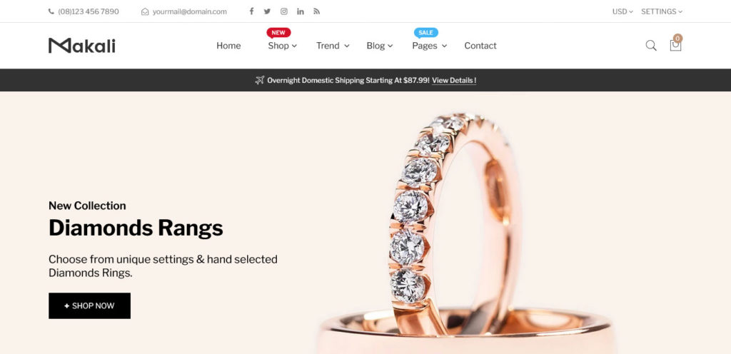 Makali : thèmes pour site shopify de bijoux