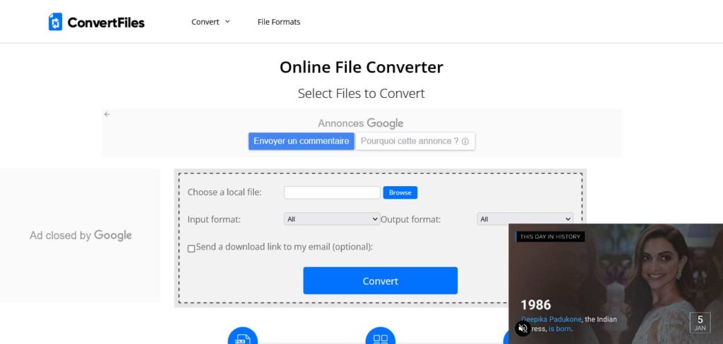 convertfiles : outil pour compresser une vidéo en ligne gratuitement
