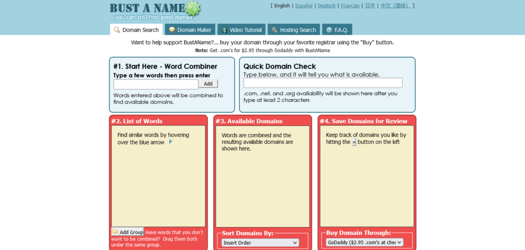 bust a name : domain name generator