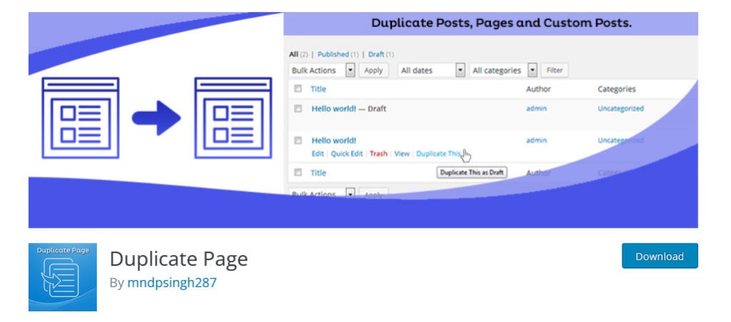 duplicate page : Duplicate a page in wordpress plugin