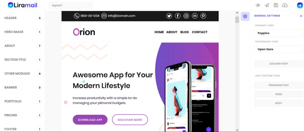 orion app email template
