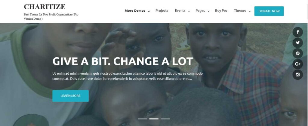 free charity wordpress themes: charitize
