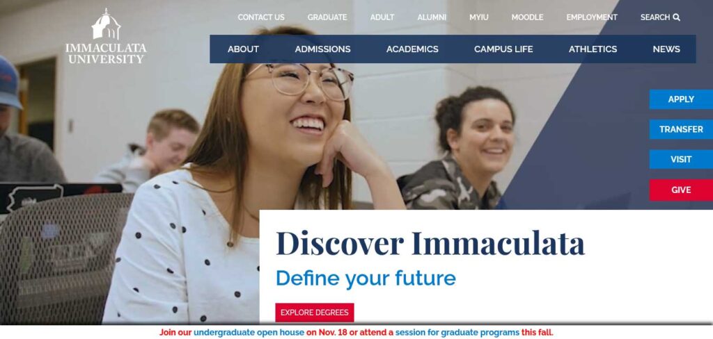 immaculata university: divi website example