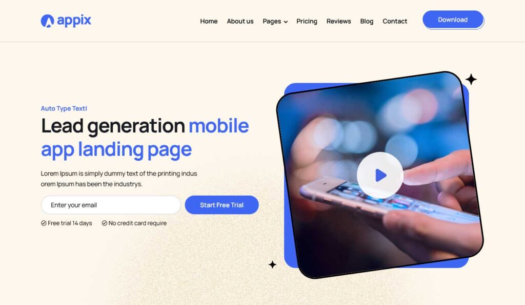 appix one page website template