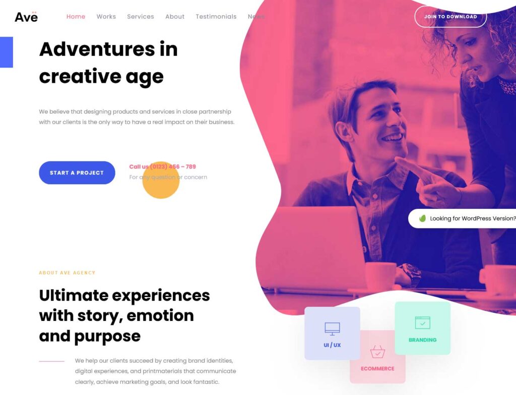 ave: one of best one page website templates