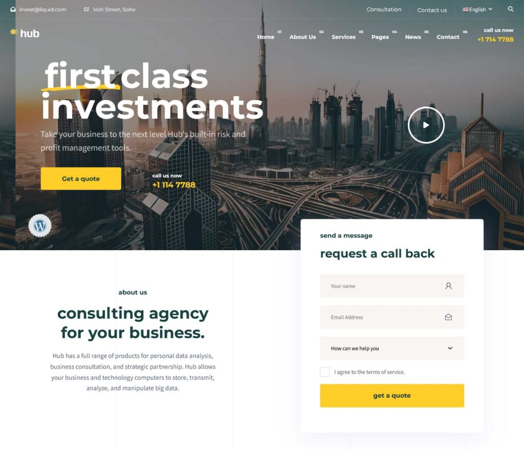 hub one page website template