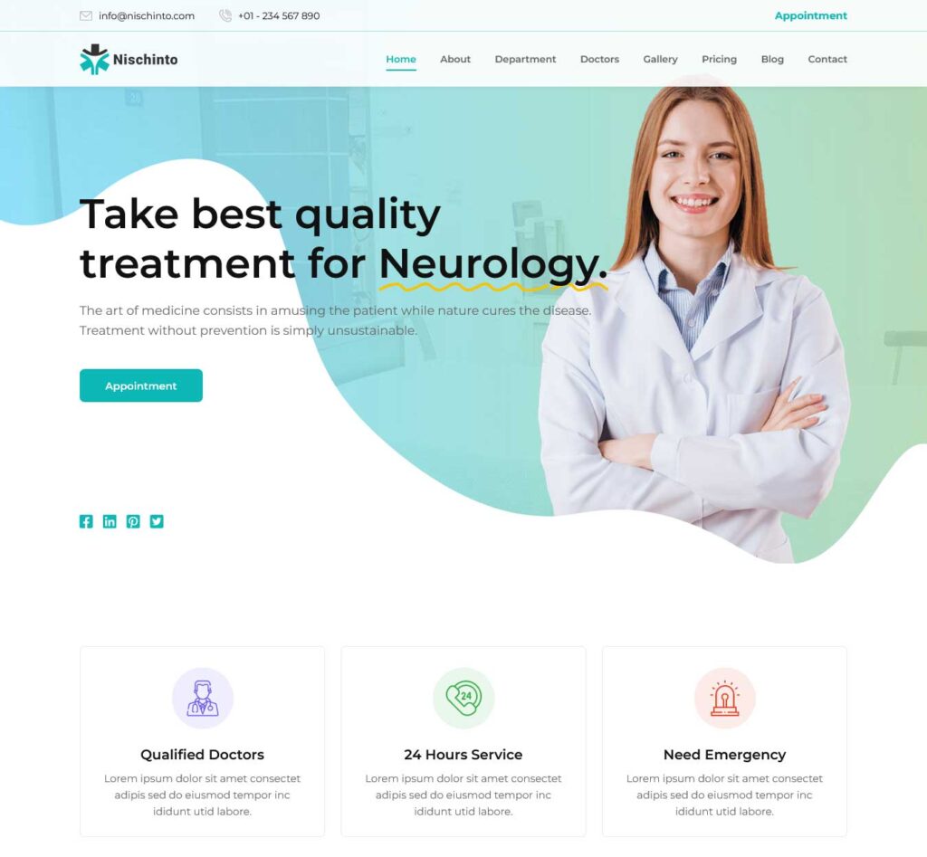 nischinto medical landing page template