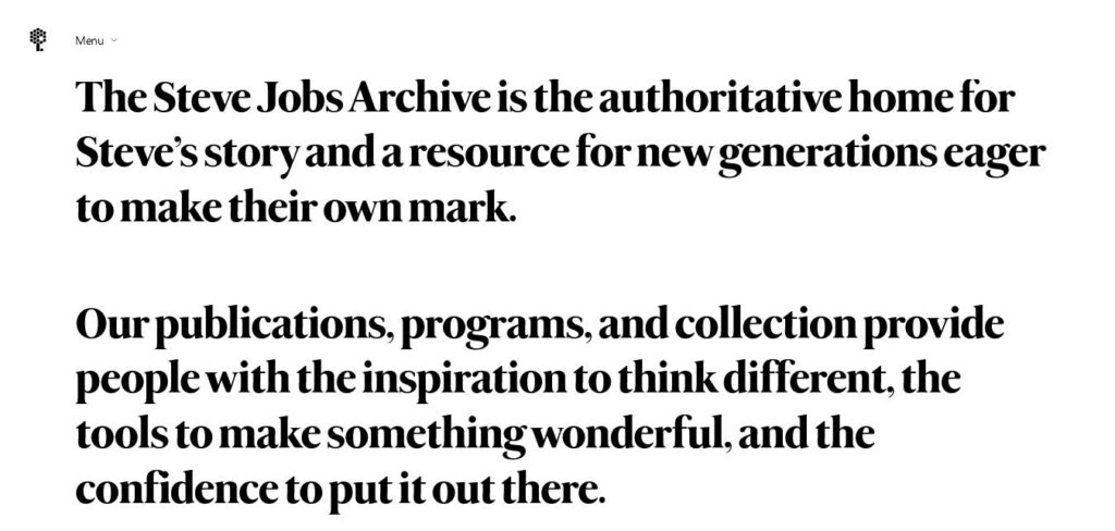 steve jobs archive: informational website