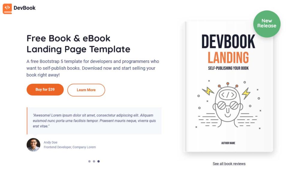 devbook: free one page website template