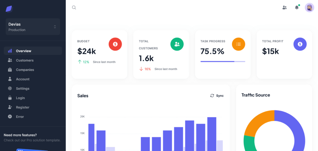 devias kit react template