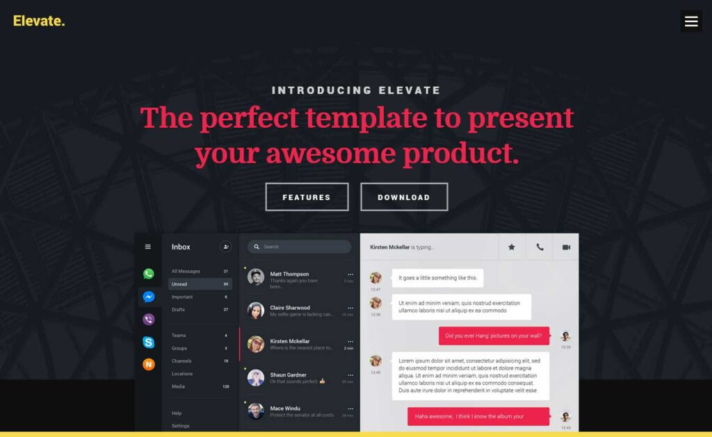 elevate: free one page website template
