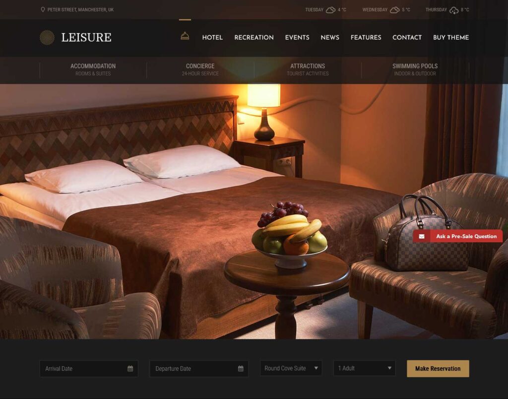leisure: hotel wordpress theme