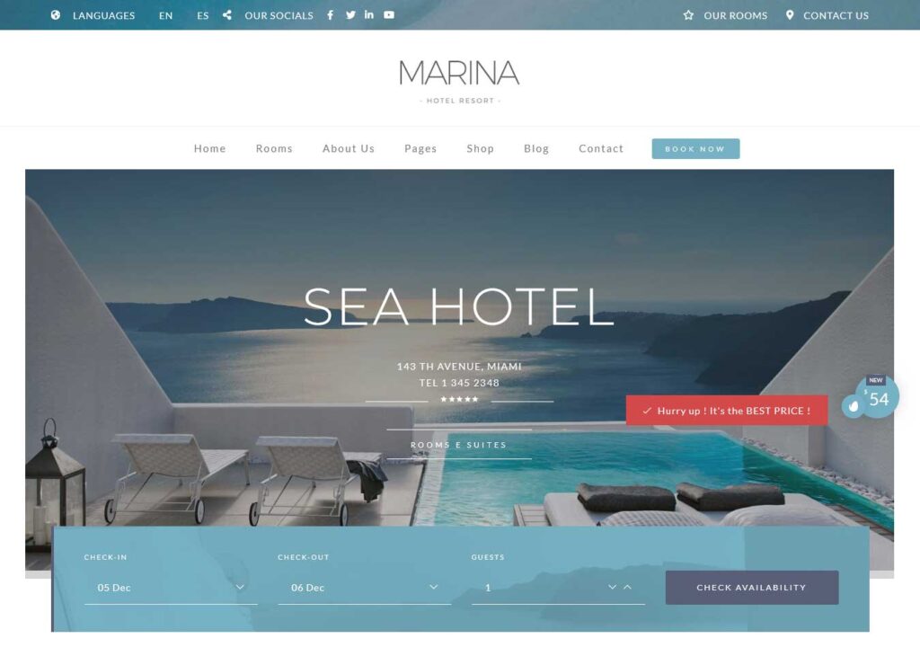 marina: hotel wordpress theme