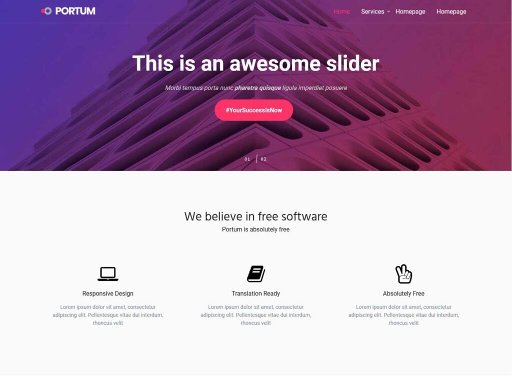 portum material: free one page wordpress theme
