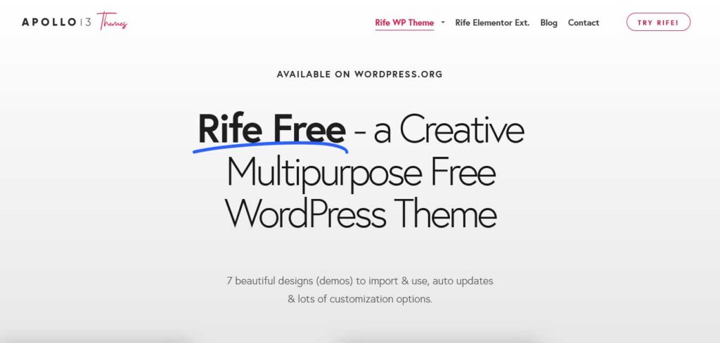 rife: free one page wordpress theme