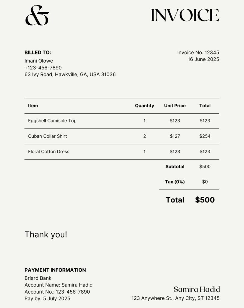 invoice example