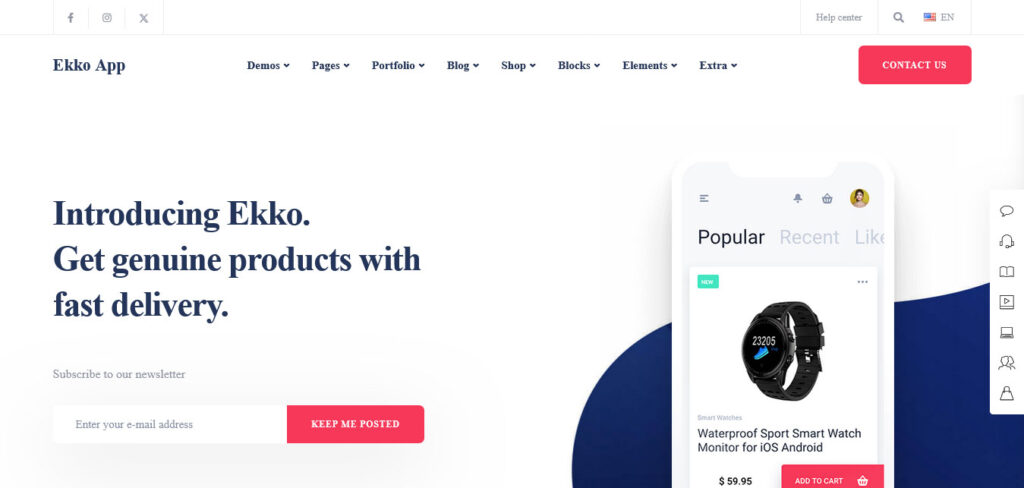 Ekko WordPress landing page template