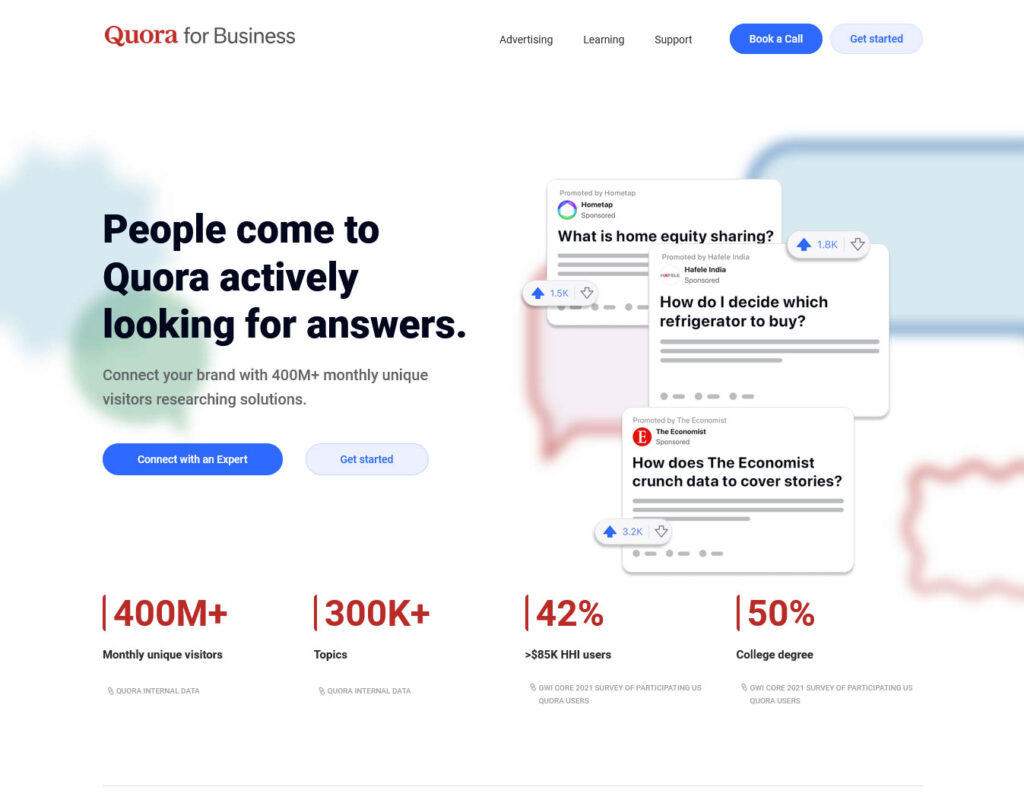 quora for business landing page