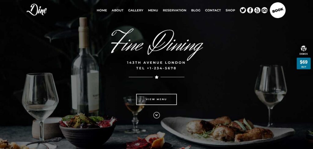 dine WordPress theme for coffee shop