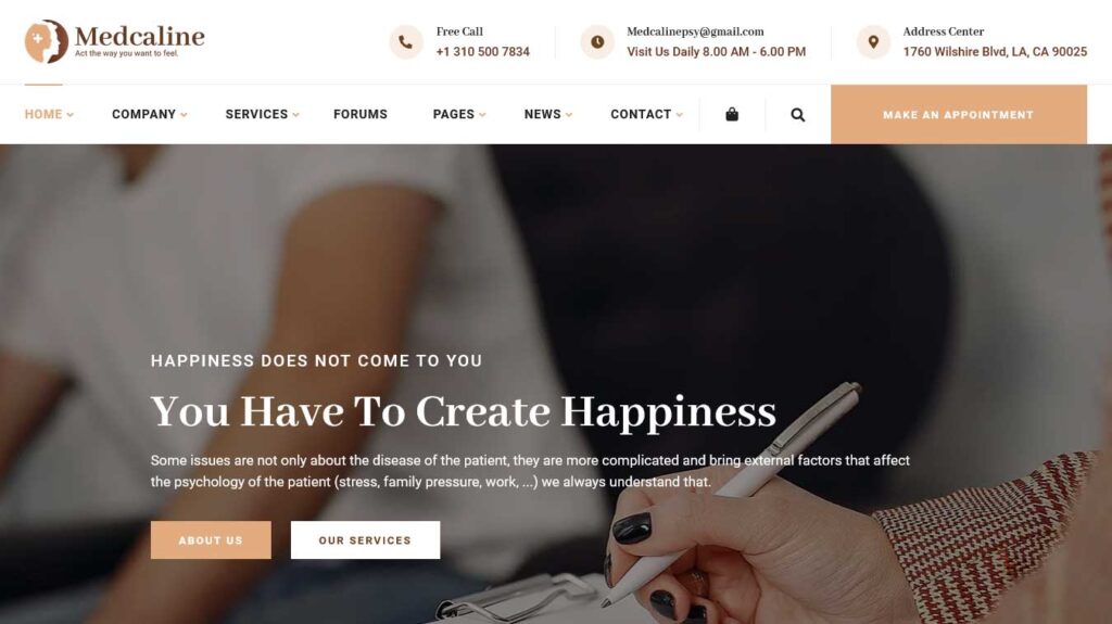 Medcaline psychologist WordPress theme