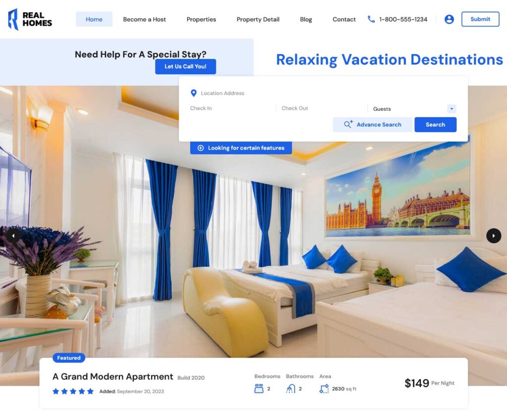 real home vacation rental WordPress website template