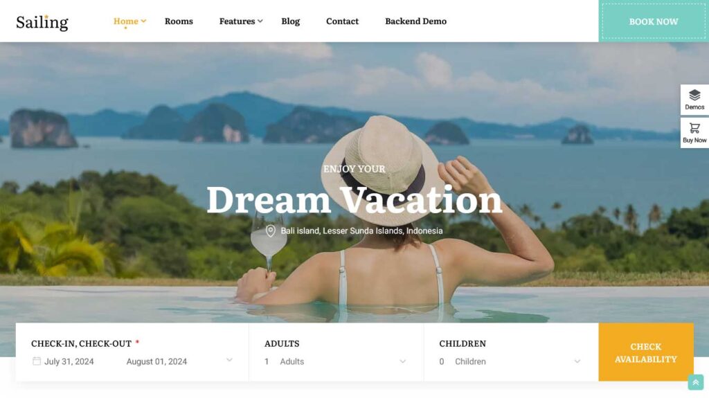 sailing vacation rental WordPress theme